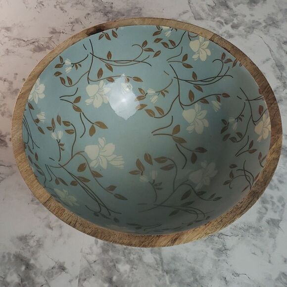 Blue Floral Wooden Bowl - Picture 5 of 9